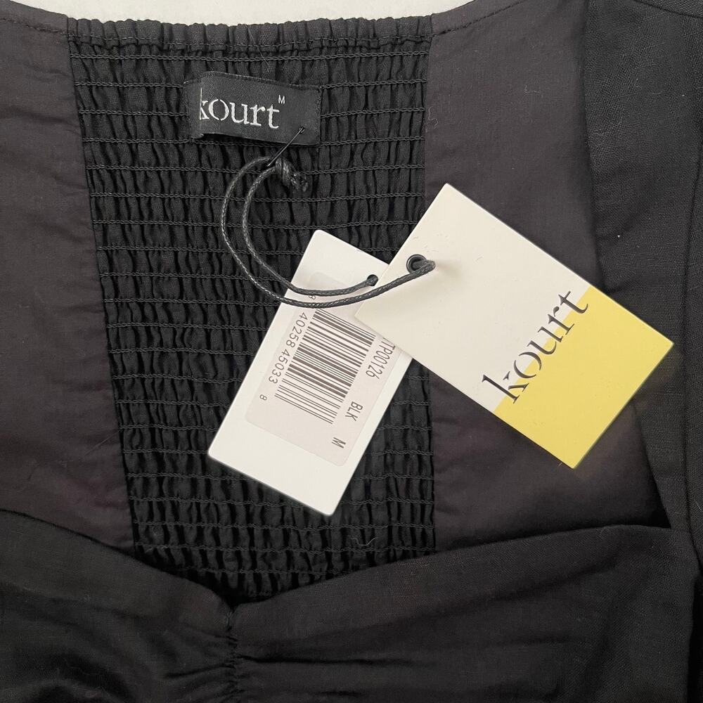 NWT Kourt Puff Sleeve Ruffle Top - Linen Cotton Blend - Sweetheart - Black - M - Picture 5 of 7